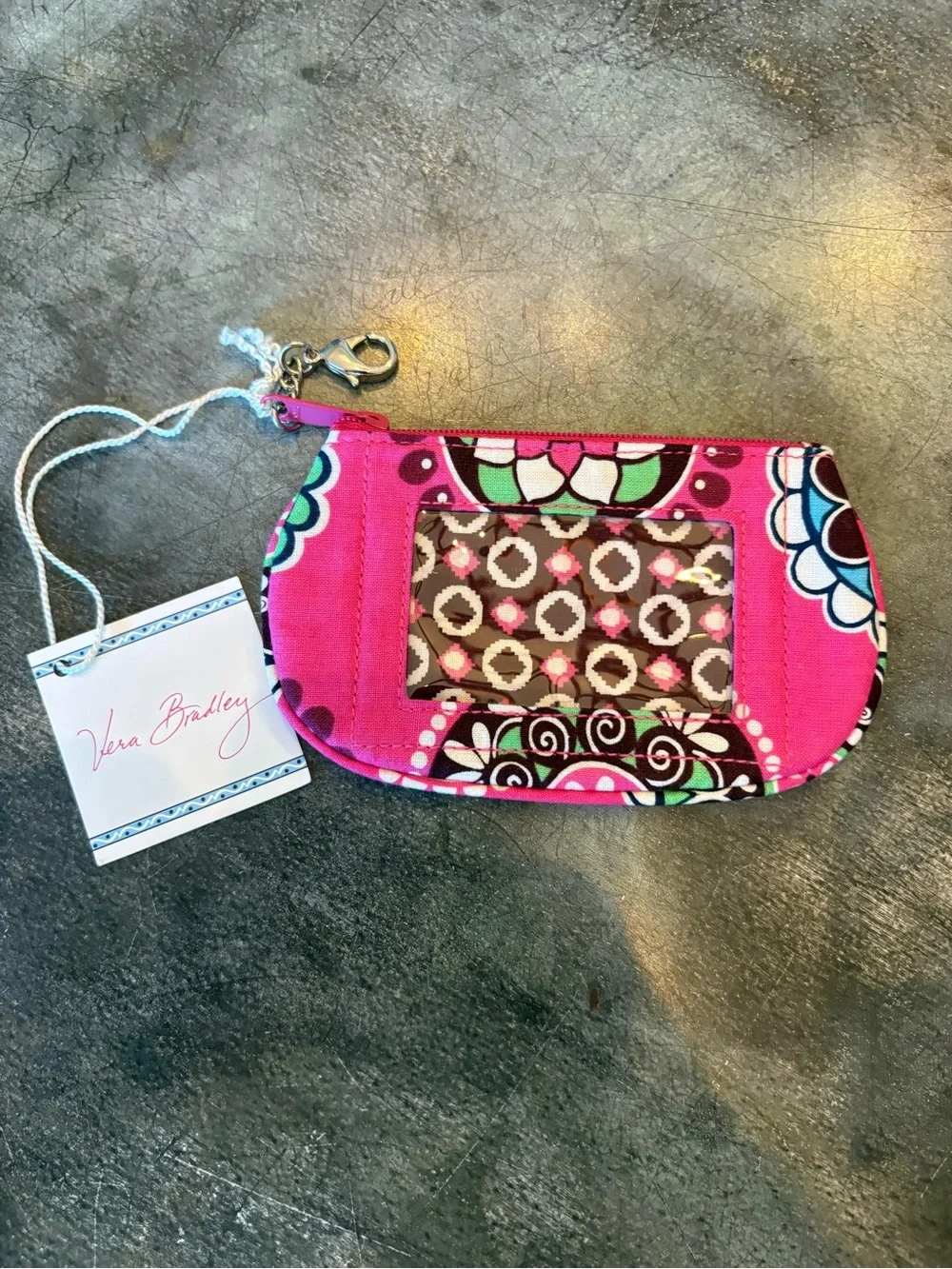 Vera Bradley zip ID case features‎ the retired Cupcakes Pink pattern, F69.